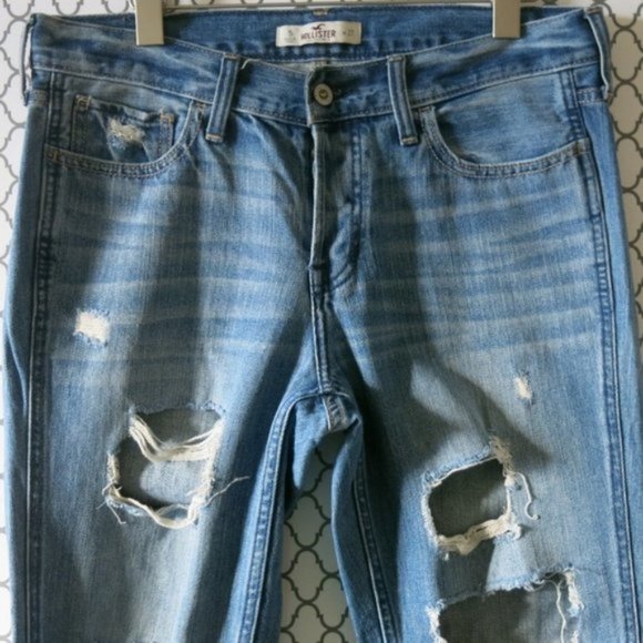 HOLLISTER Button Fly Destroyed Skinny Leg Crop Denim Jeans - Size 27 W - Picture 4 of 7